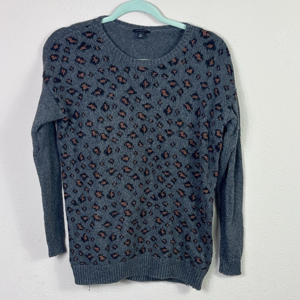 Ann Taylor Wool Alpaca Blend Leopard Cheetah Animal Print Sweater Grey size XS